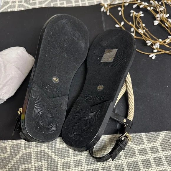 Michael Kors Holly Rope Black Sandals Size 8 M flat Comfy Summer New - Picture 6 of 7